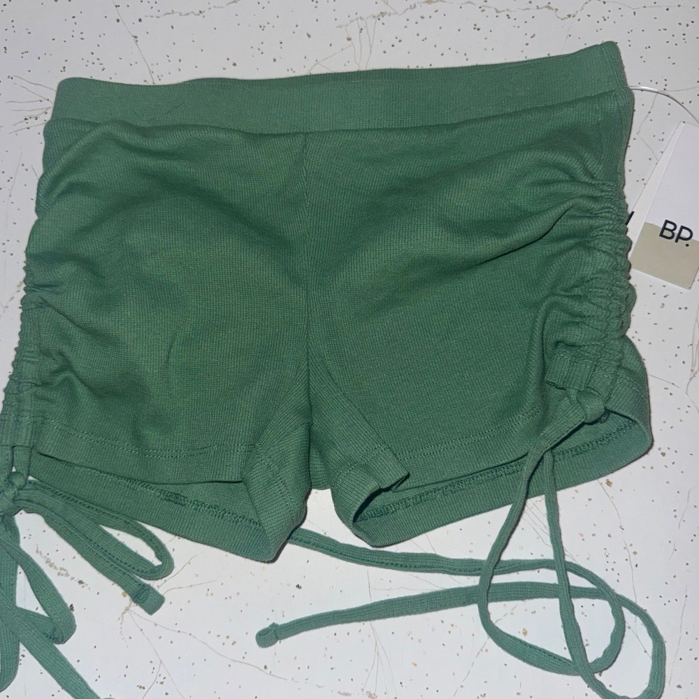 BP Studio Green Ribbed Ruched Drawstring Shorts XS NWT - Picture 2 of 4